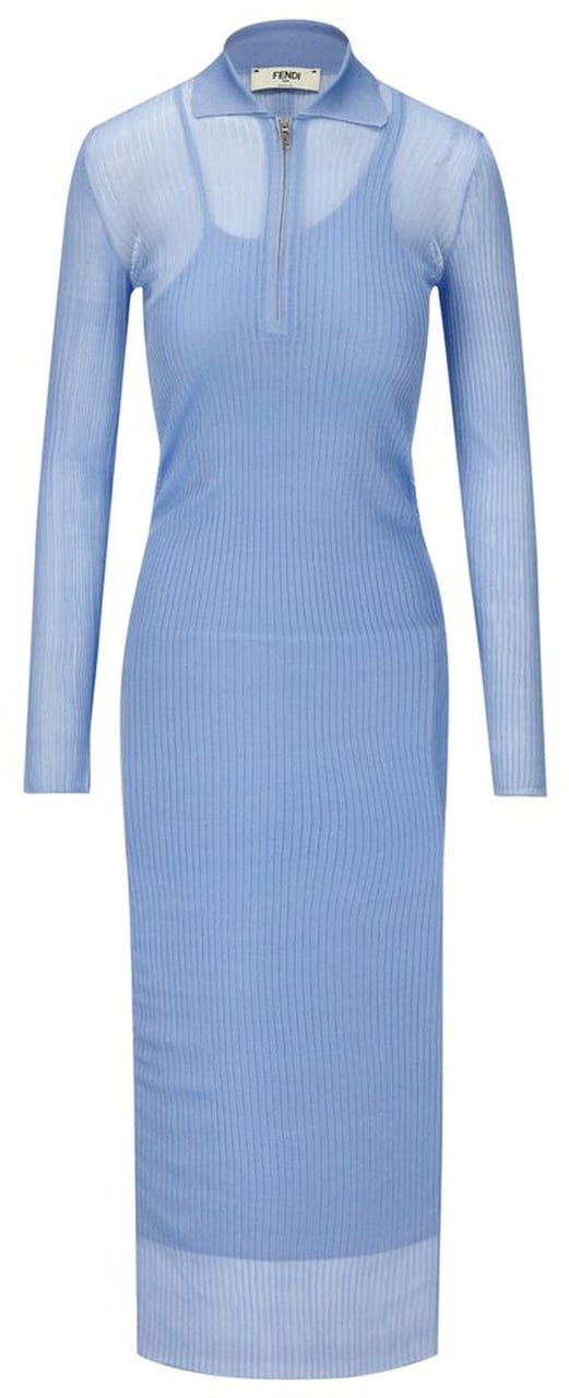 Fendi Fendi Light blue silk blend long dress Lichtblauw