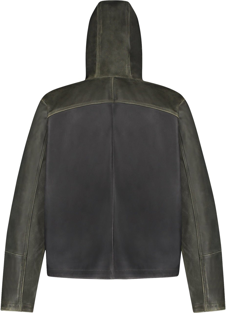 FLÂNEUR Leather Balaclava Jacket | Green/Brown Groen
