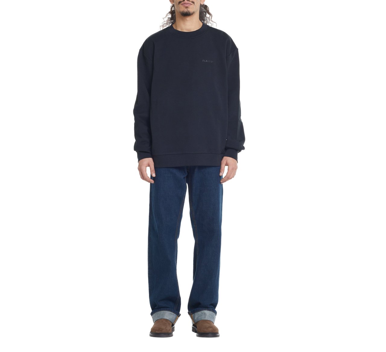 FLÂNEUR Tonal Logo Sweater | Black Zwart