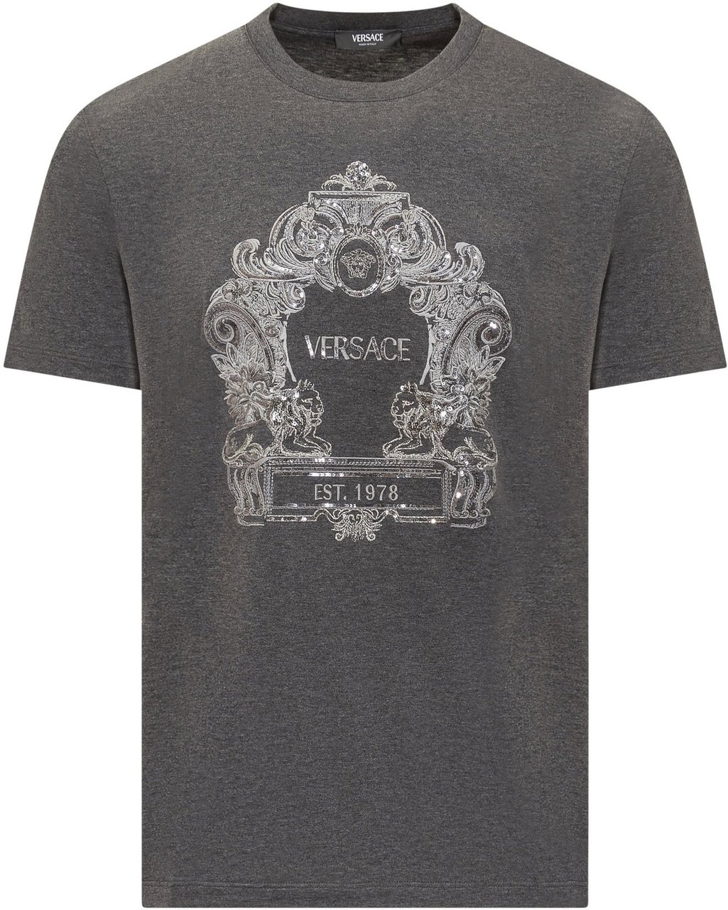 Versace T-Shirt Versace Cartouche in Paillettes Grijs