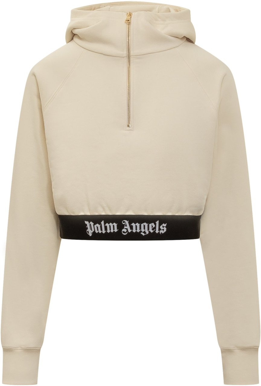 Palm Angels Felpa con Cappuccio Logo Tape Beige