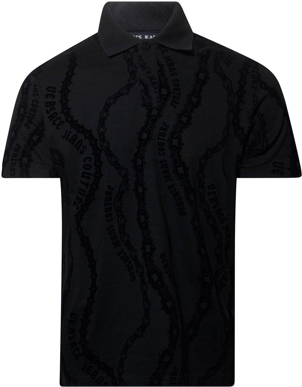 Versace Jeans Couture Polo Black Flock Print Zwart
