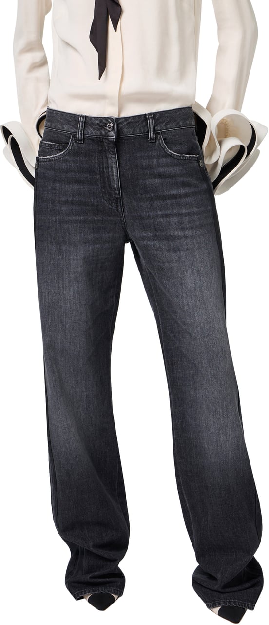 Elisabetta Franchi Jeans Noir délavé Bandes Satin noir Côtés Elisabetta Franchi Femme PJ76I 102 Divers
