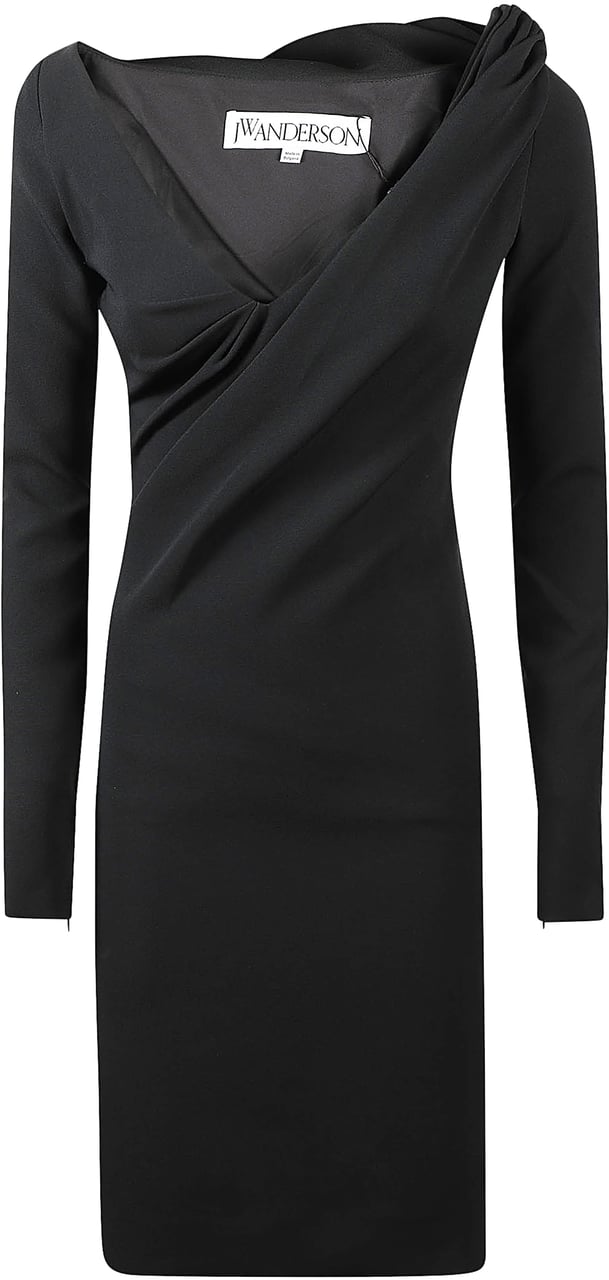 J.W. Anderson Shoulder Drape V Neck Dress Black Zwart