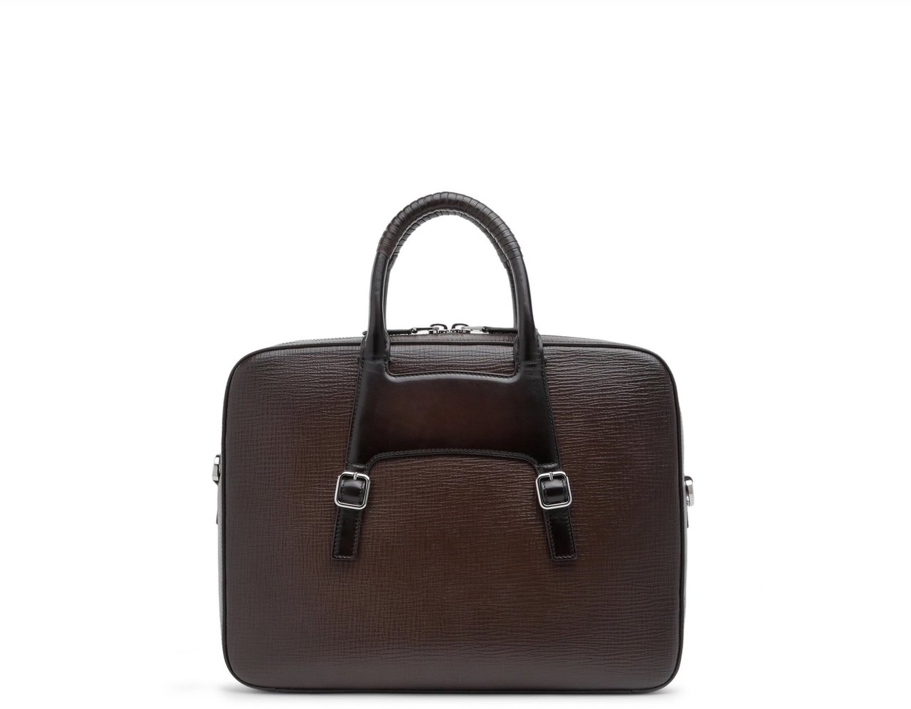Santoni Brown Embossed Leather Briefcase Bruin
