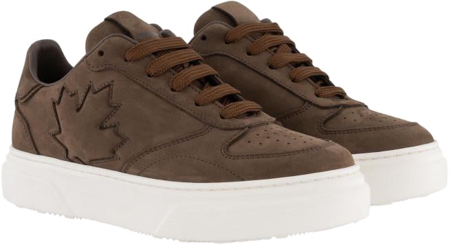 Dsquared2 Leather Side Maple Leaf Nabuk Leather Lace-up Low Sneakers Bruin