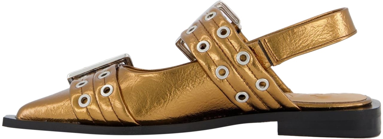 Ganni Dames Chunky Buckle Ballerina Brons Metallic