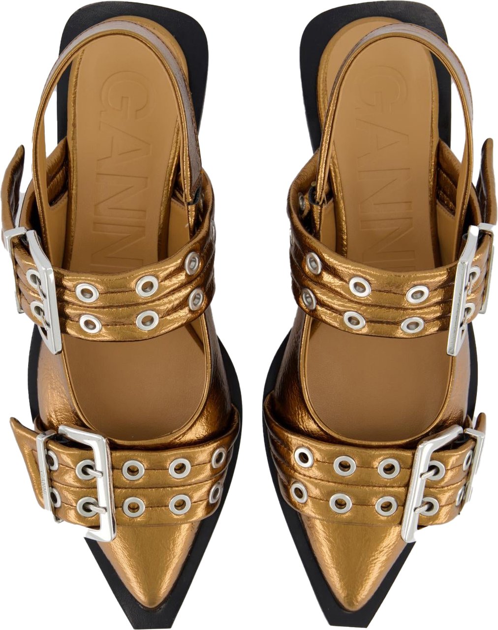 Ganni Dames Chunky Buckle Ballerina Brons Metallic