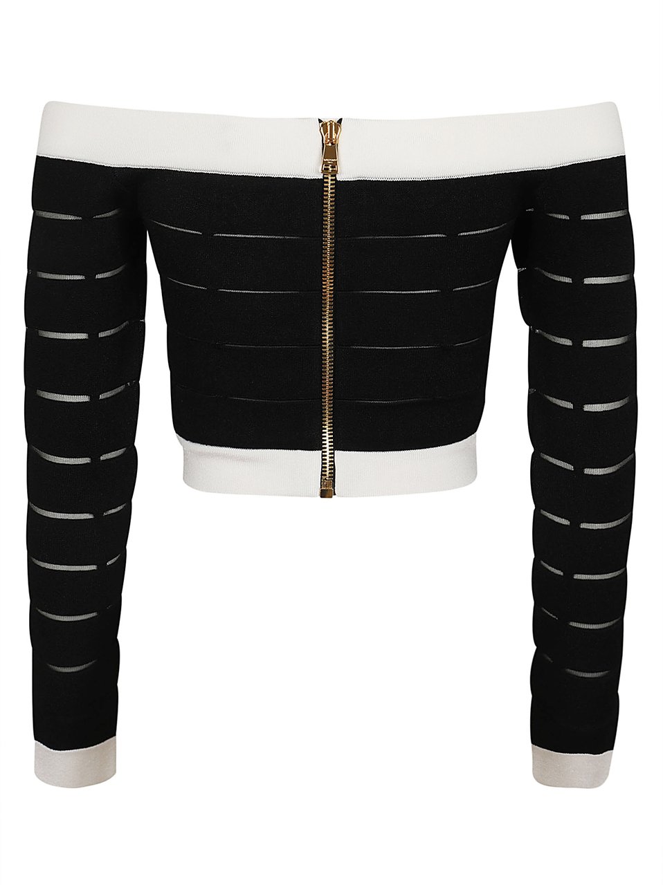 Balmain ls off shoulder buttoned knit crop Zwart