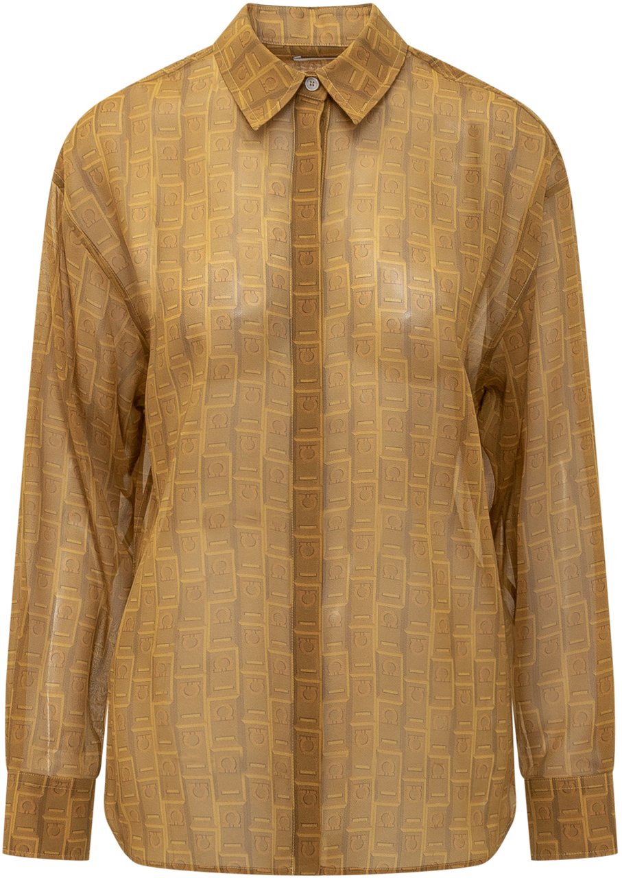 Ferragamo Camicia con Stampa Monogram Geel