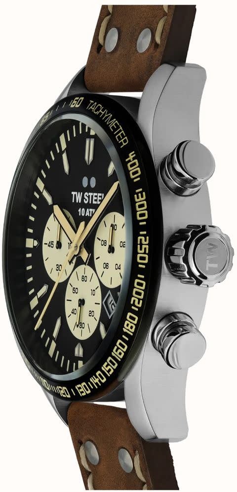 TW Steel TW Steel TWVS120 Volante Steel Chrono Bruin Leer 48mm Zilver
