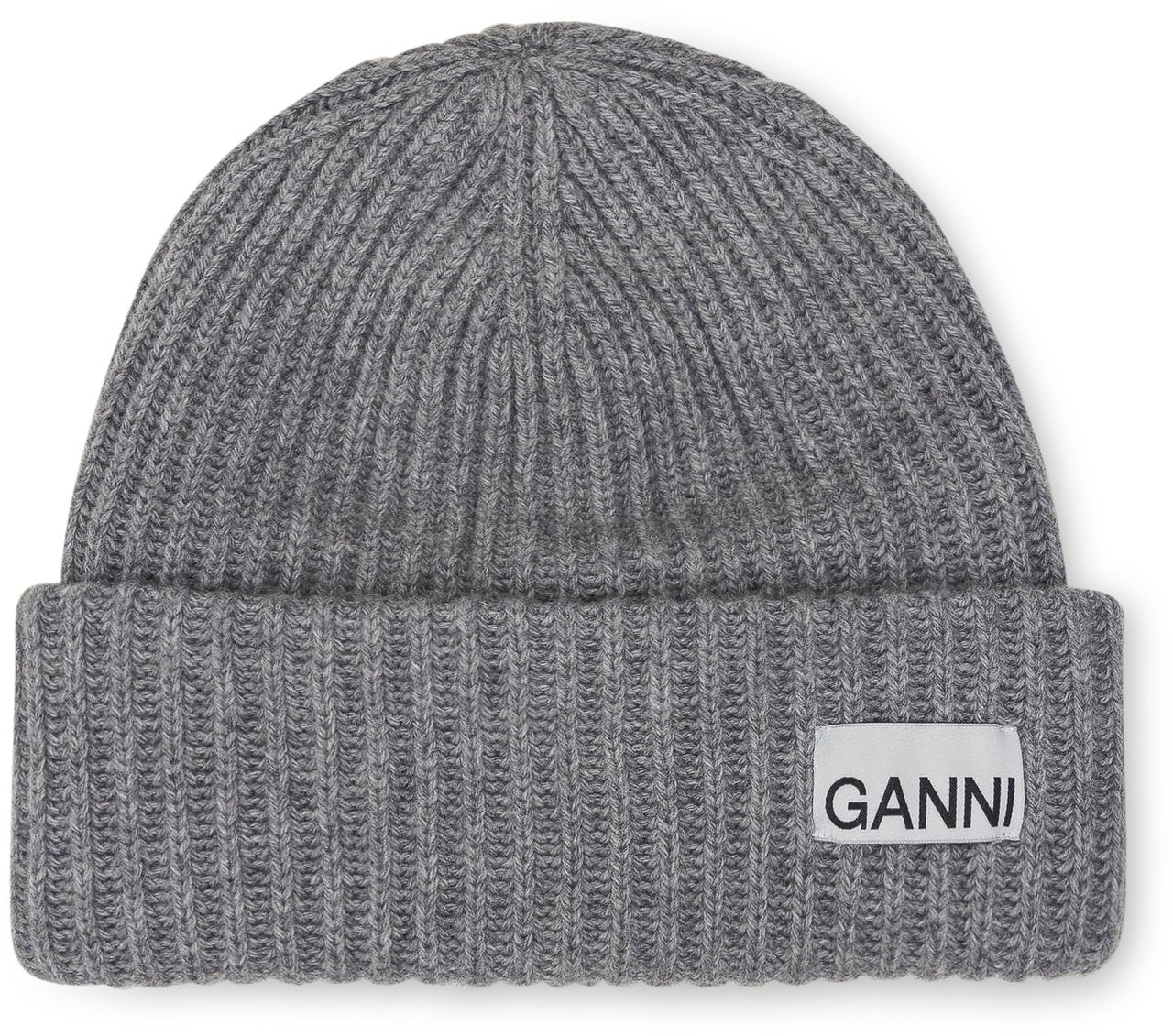 Ganni Mélange Grey Oversize Ribbed Beanie Gray Grijs