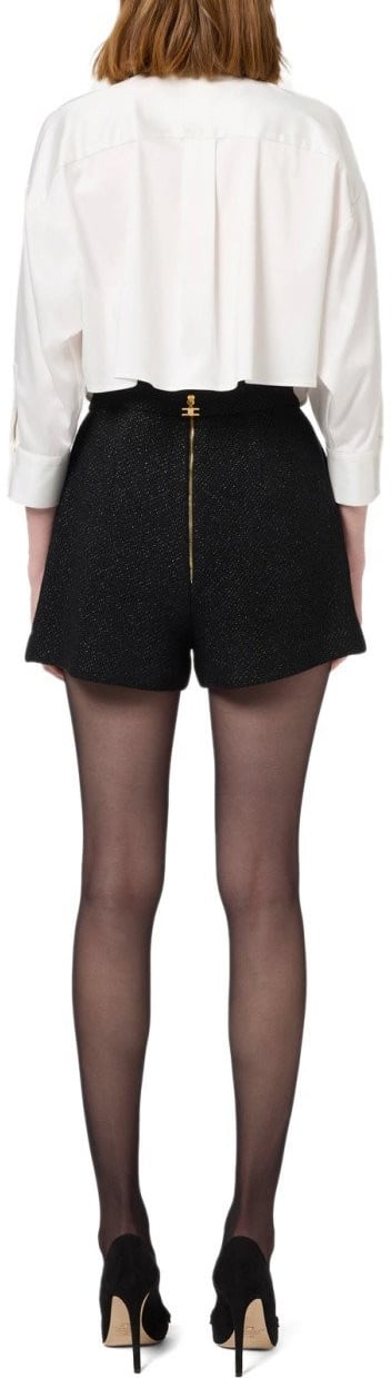 Elisabetta Franchi Black Tweed Shorts With Chain Black Zwart
