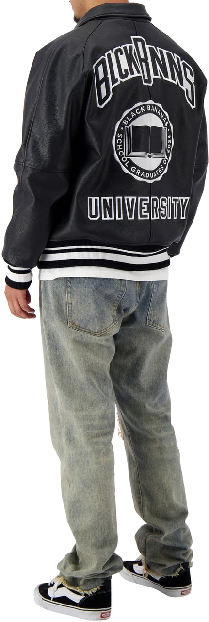 Black Bananas Leather University Jack Heren Zwart Zwart