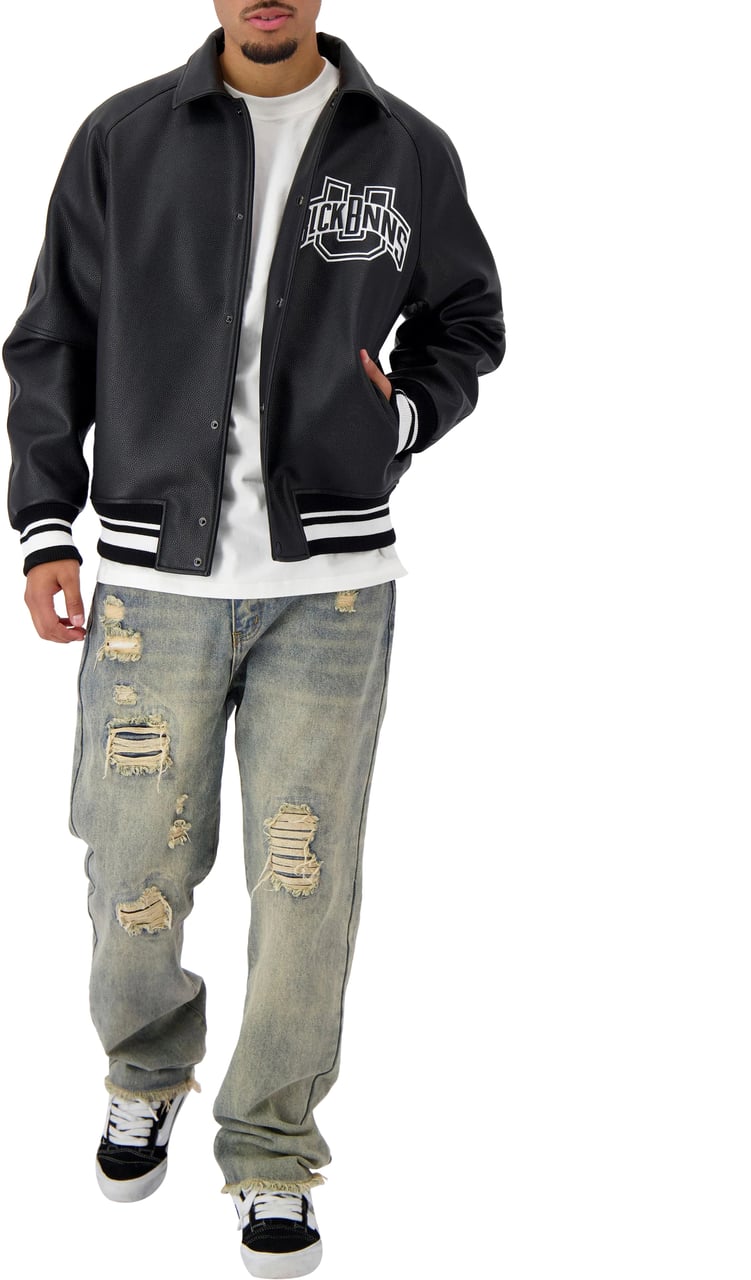 Black Bananas Leather University Jack Heren Zwart Zwart
