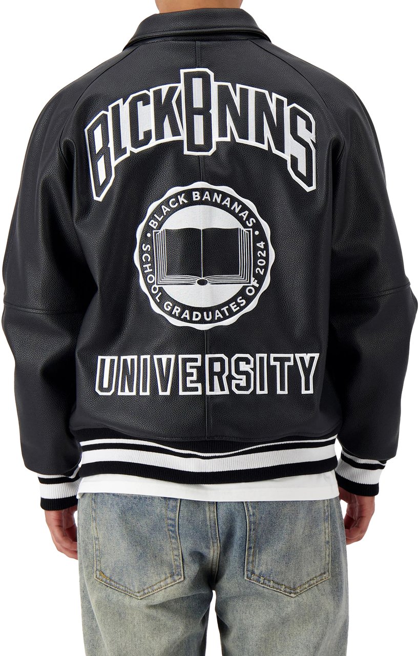 Black Bananas Leather University Jack Heren Zwart Zwart