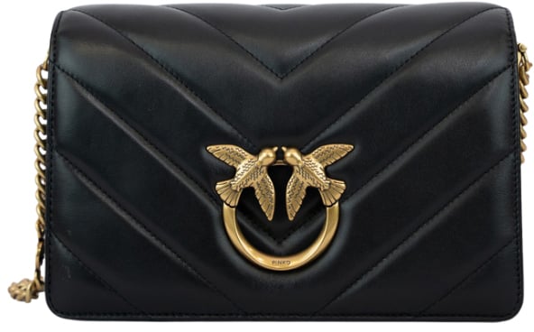Pinko Pinko Black nappa Classic Love crossbody bag Zwart
