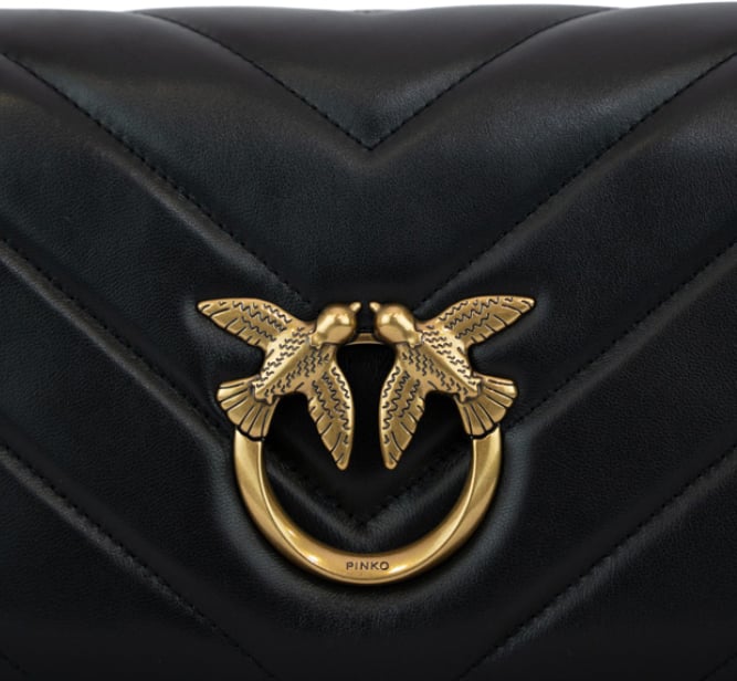 Pinko Pinko Black nappa Classic Love crossbody bag Zwart