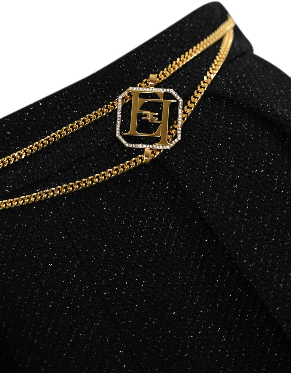 Elisabetta Franchi Black Tweed Shorts With Chain Black Zwart