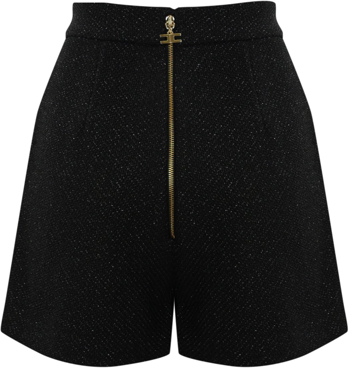 Elisabetta Franchi Black Tweed Shorts With Chain Black Zwart