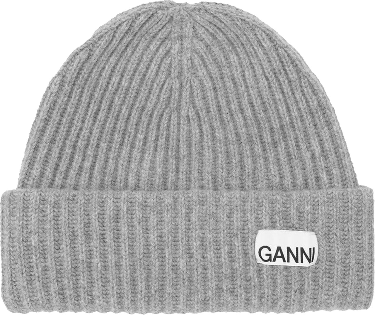 Ganni Mélange Grey Oversize Ribbed Beanie Gray Grijs