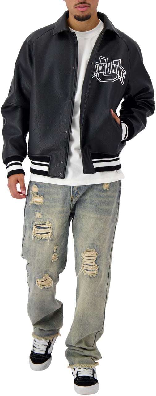 Black Bananas Leather University Jack Heren Zwart Zwart