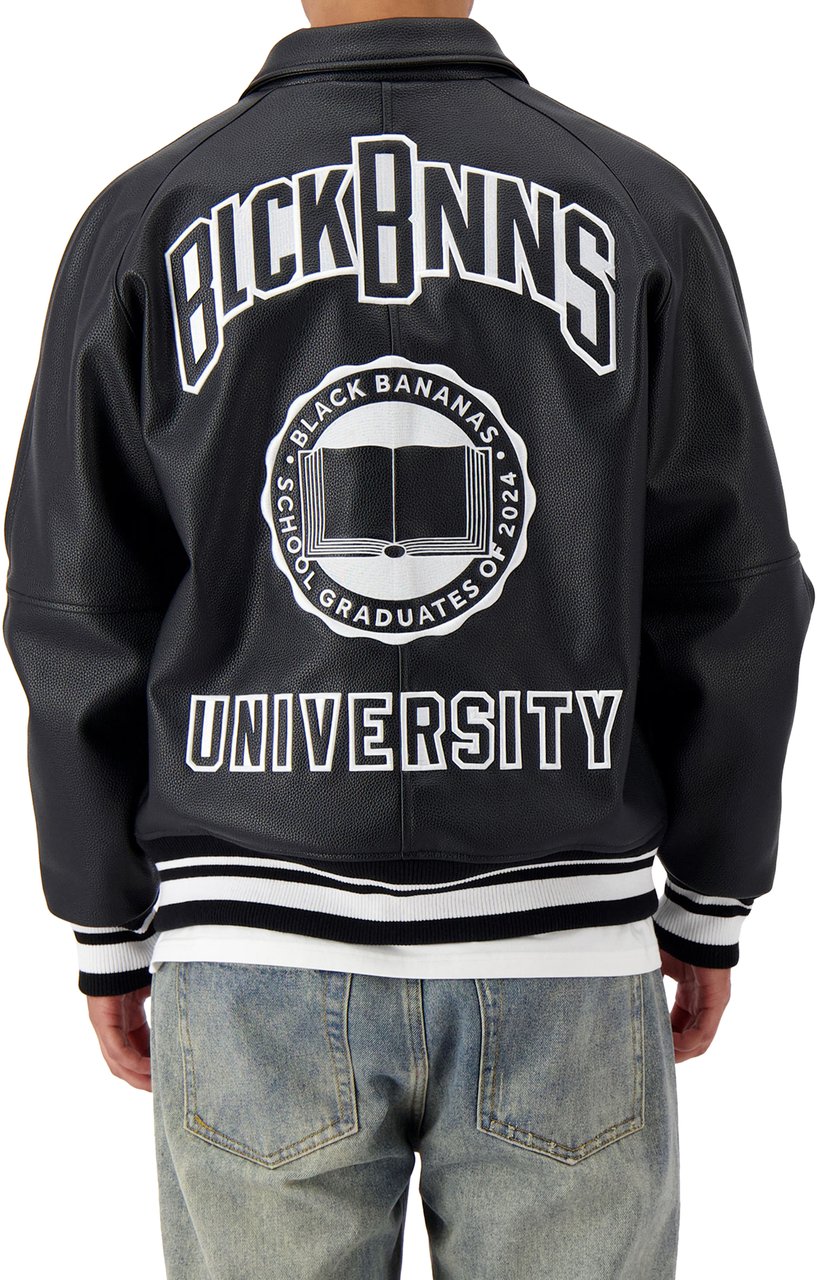 Black Bananas Leather University Jack Heren Zwart Zwart