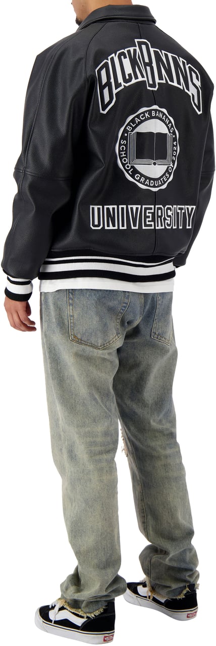 Black Bananas Leather University Jack Heren Zwart Zwart