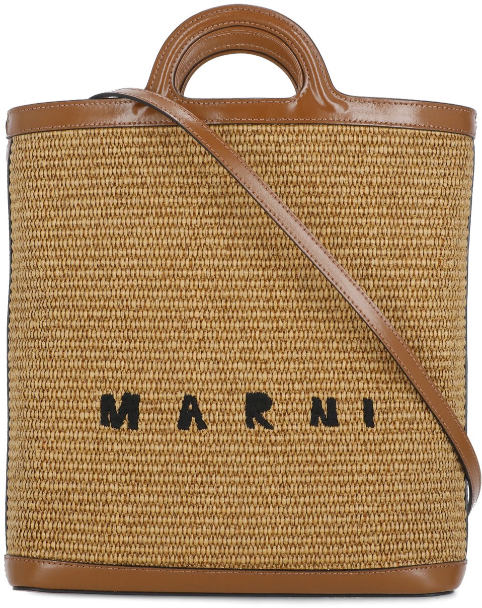 Marni Marni Two-tone raffia and leather Tropicalia shopping bag Divers
