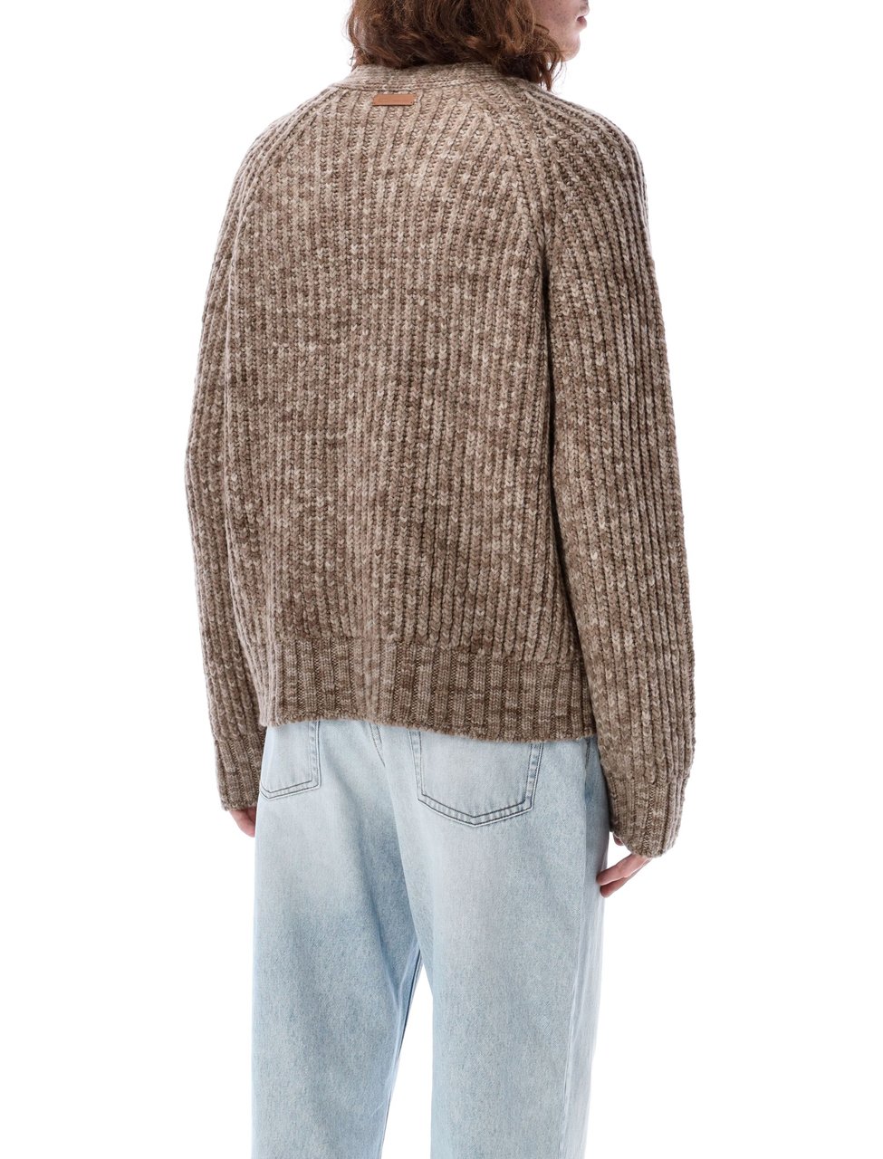 AMI Paris RIBBED CARDIGAN CROP Beige