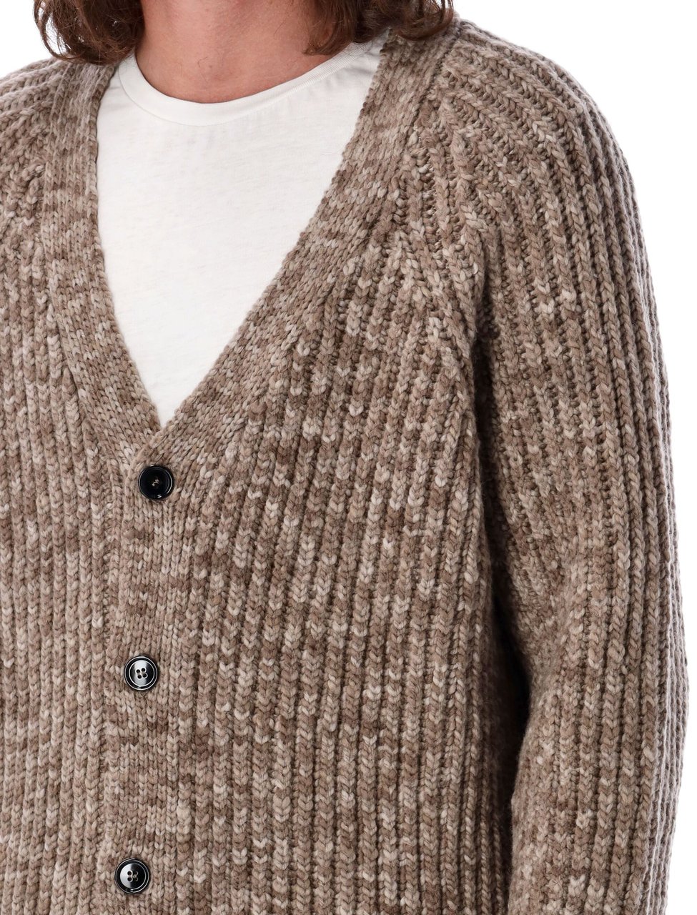 AMI Paris RIBBED CARDIGAN CROP Beige