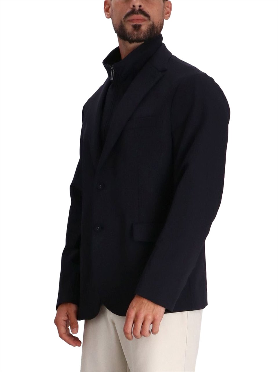 Emporio Armani Blue Navy High-neck Jacket Blue Blauw