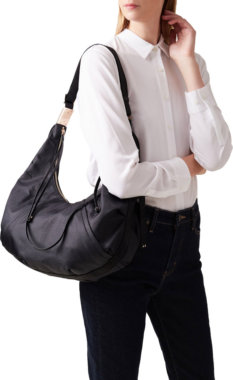 Borbonese FOLD HOBO MEDIUM Zwart