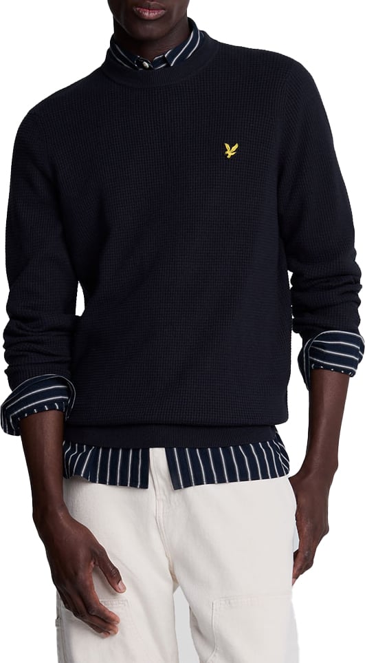 Lyle & Scott Lyle & Scott Grid Knit Crew Neck Jumper Blauw