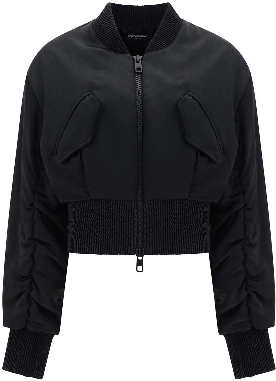 Dolce & Gabbana Short Duchesse Bomber Jacket Zwart