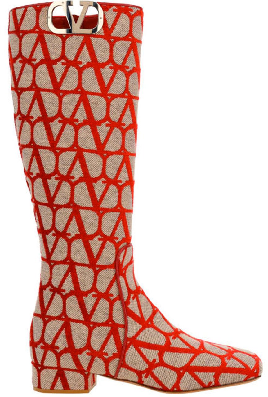 Valentino Valentino Garavani Canvas Logo Boots Beige