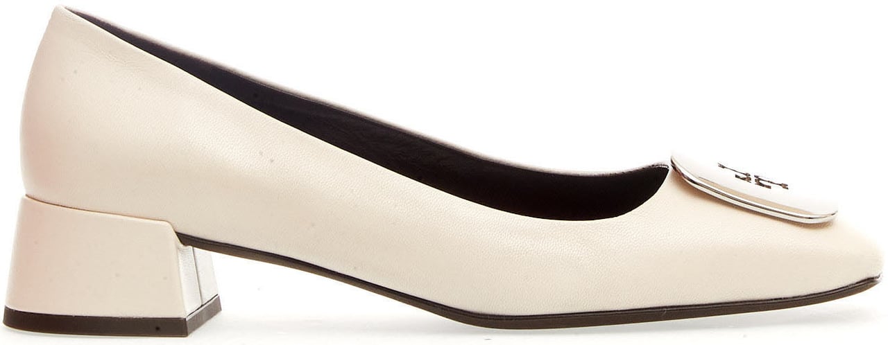 Tory Burch Pump Pelle Panna Fibbia Logo Argento Tacco 40 Wit