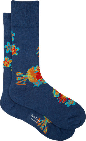 Paul Smith Chaussettes bleu denim fleurs hawai M1A 380CI J420 47 Paul Smith Homme Blauw