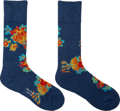 Paul Smith Chaussettes bleu denim fleurs hawai M1A 380CI J420 47 Paul Smith Homme Blauw