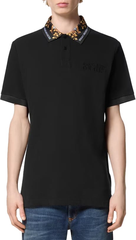 Versace Jeans Couture Polo Lizard Regular Fit Black Baroq Zwart