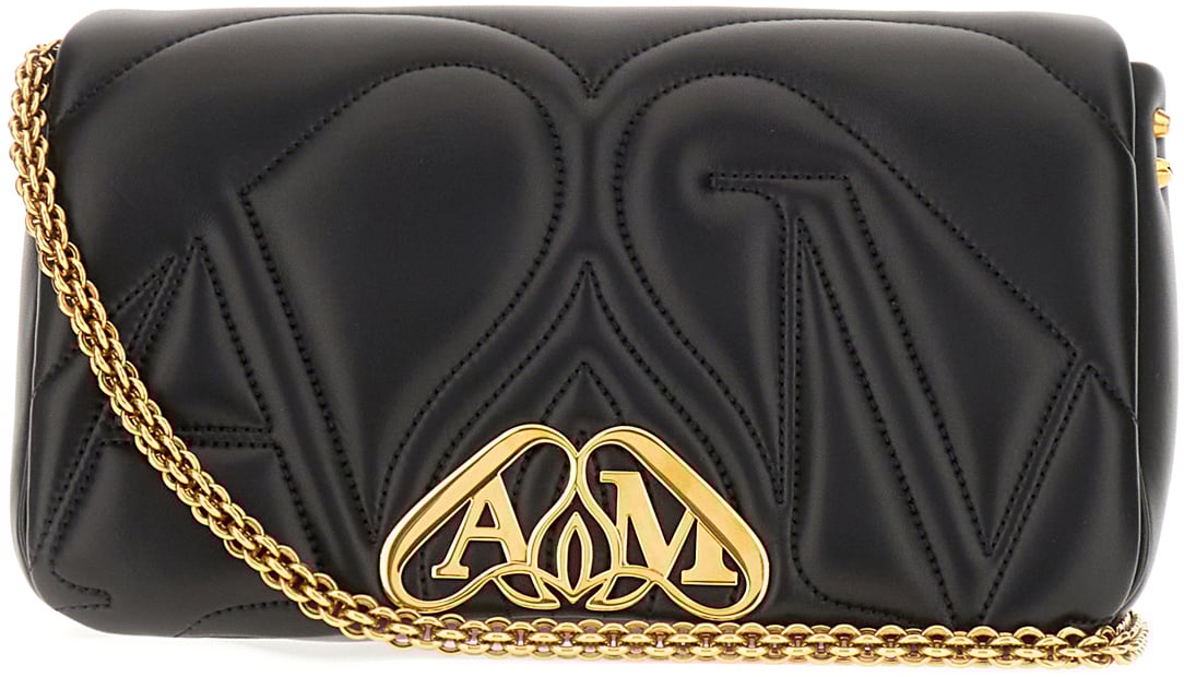 Alexander McQueen Alexander McQueen Black nappa leather Seal small crossbody bag Zwart
