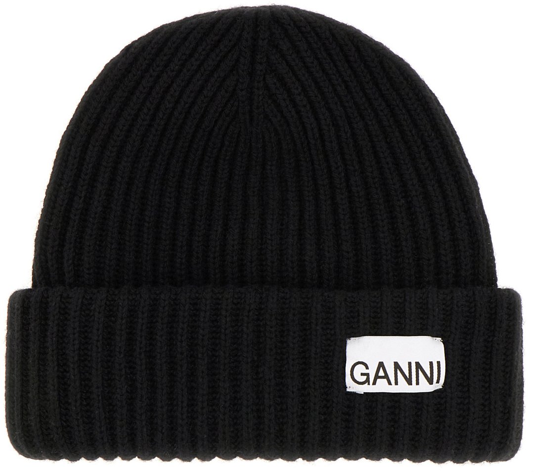 Ganni Beanie Wool Nero Zwart
