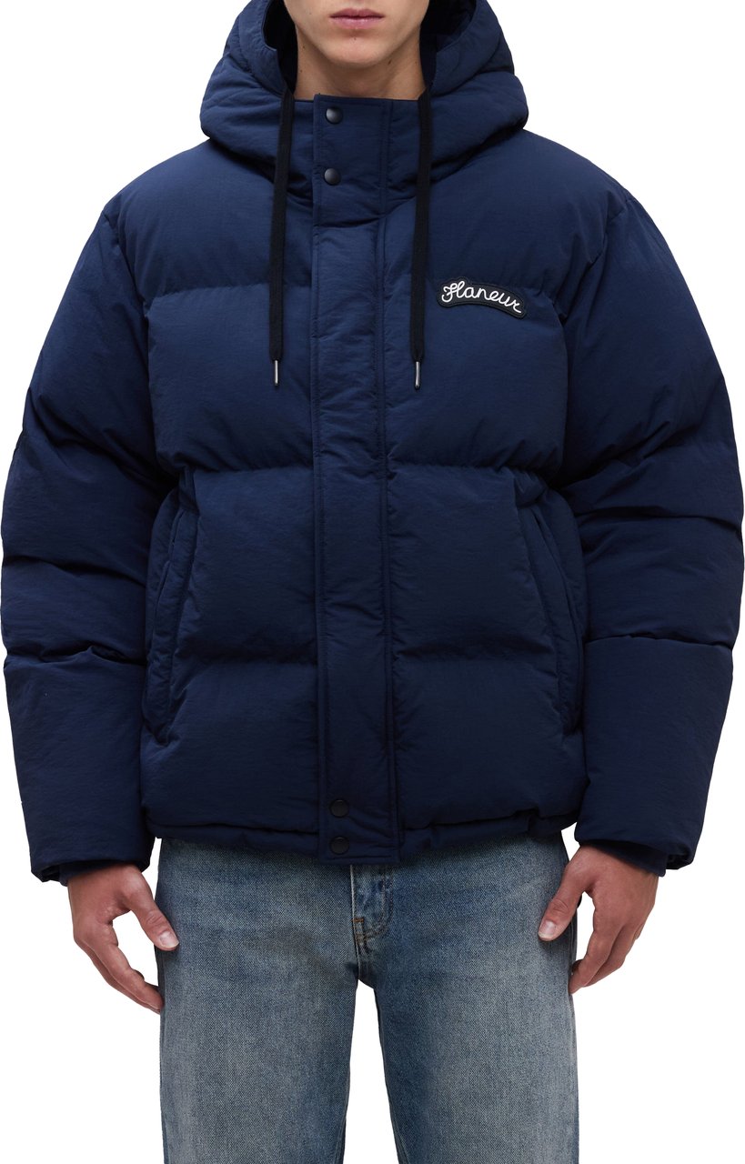 FLÂNEUR Signature Puffer Jacket Navy Blauw
