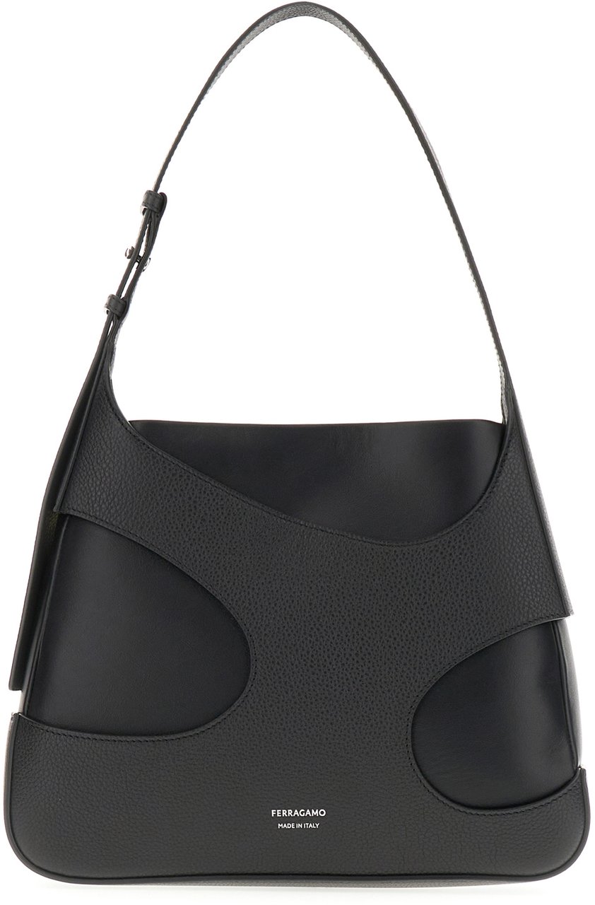 Ferragamo Ferragamo Black leather medium shoulder bag Zwart