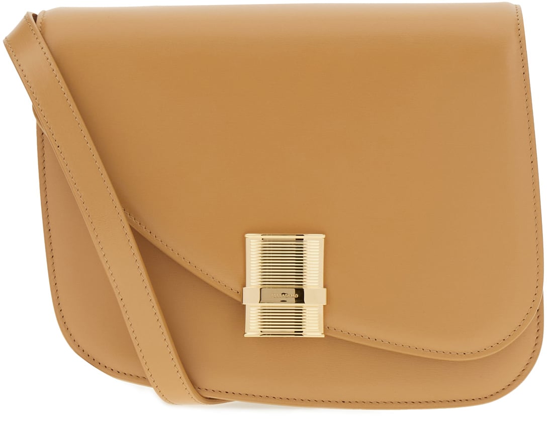 Ferragamo Ferragamo Camel leather medium Fiamma crossbody bag Geel