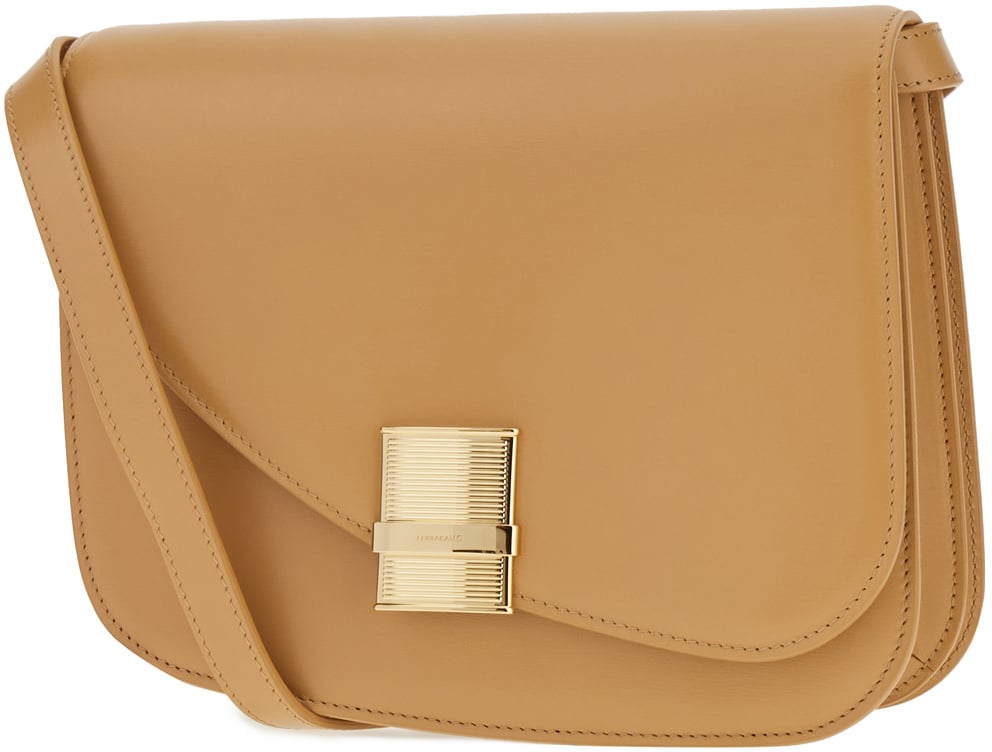 Ferragamo Ferragamo Camel leather medium Fiamma crossbody bag Geel