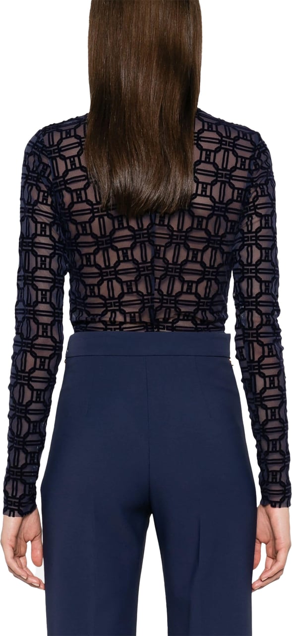 Elisabetta Franchi blauwe body blouse velours Blauw