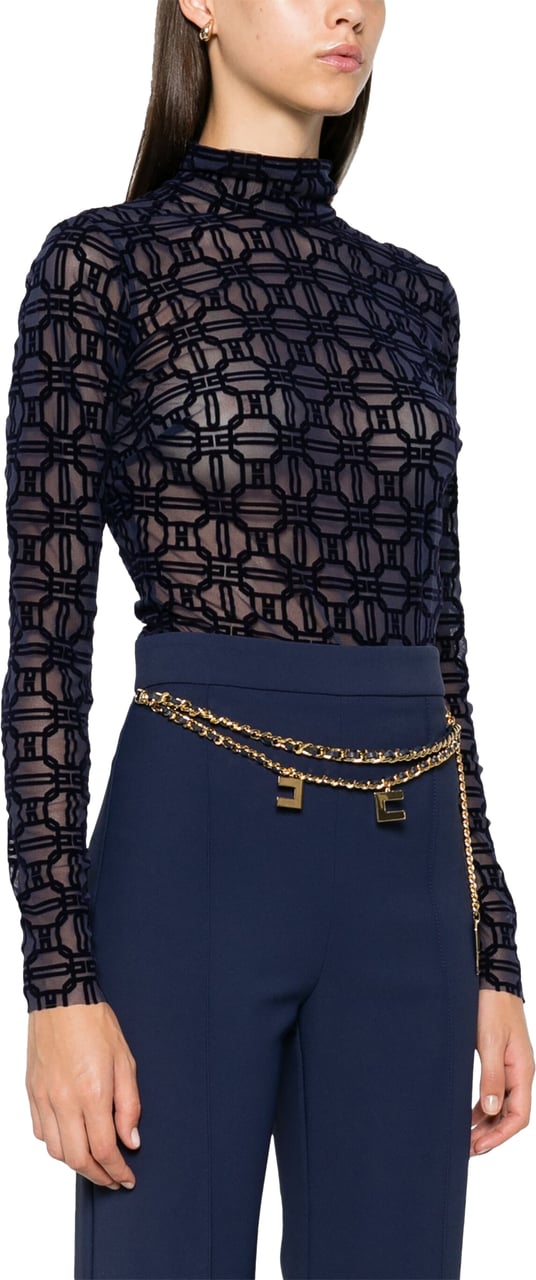 Elisabetta Franchi blauwe body blouse velours Blauw