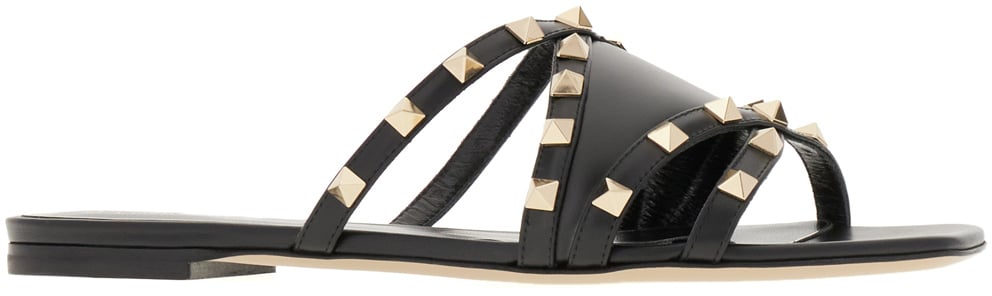 Valentino Valentino Garavani Rockstud Leather Flat Sandals Zwart