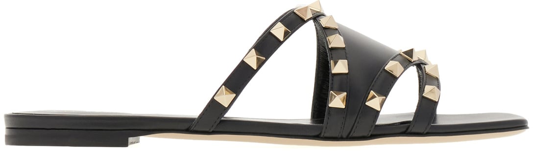 Valentino Valentino Garavani Rockstud Leather Flat Sandals Zwart